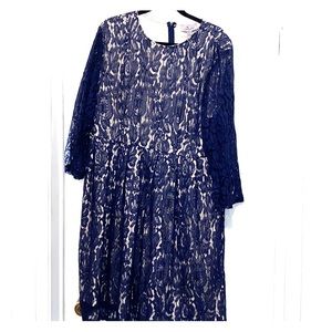 Blue Lace Long Sleeve knee-length Dress
